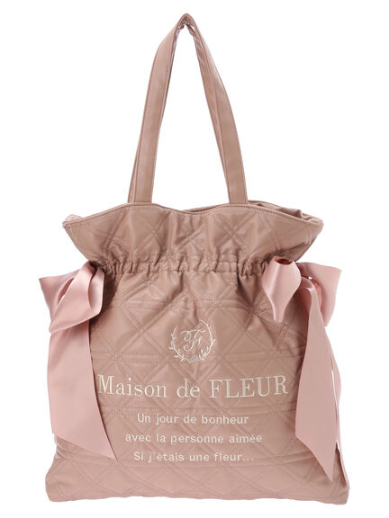 Maison de FLEUR(メゾンドフルール) |キルティングダブルリボントートバッグ(ピンク)