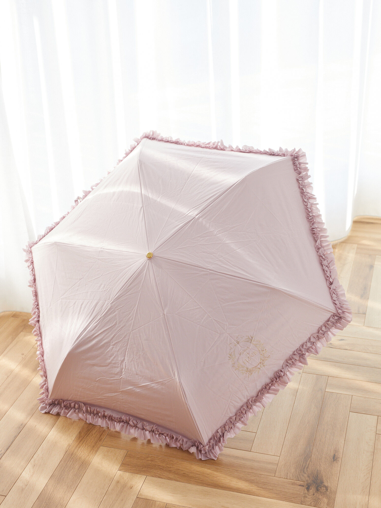 遮光&UV CUT フリル折りたたみ傘（ブラック/ピンク） / Maison de 