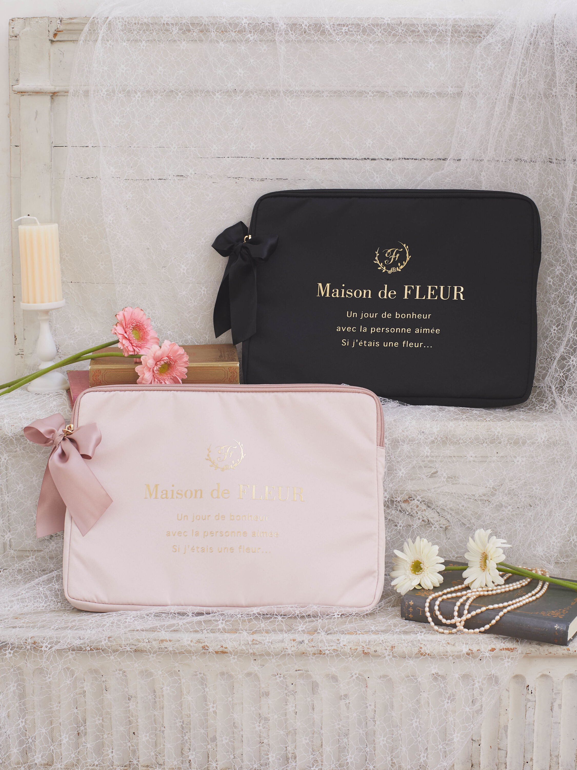 新品Maison de FLEUR  チェックリボンPCケース メゾンドフルール