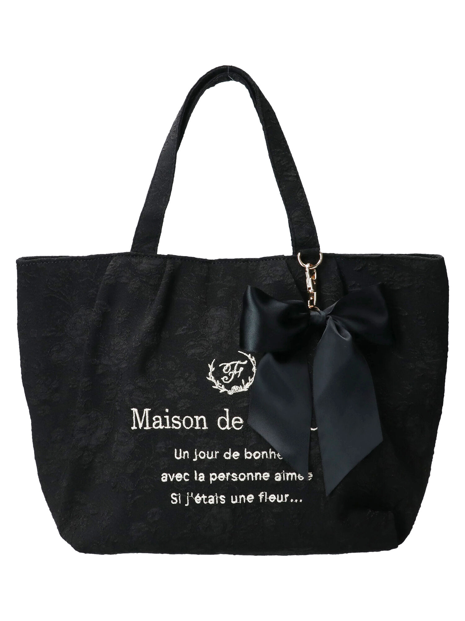 フラワージャガードタックトートバッグ（ブラック/ピンク） / Maison ...