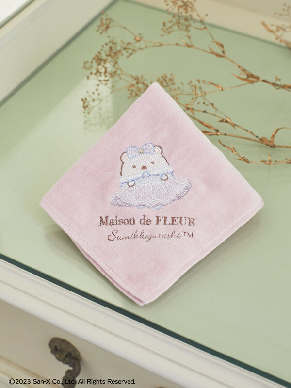 しろくま 刺繍タオルハンカチ（ピンク） / Maison de FLEUR（メゾンド