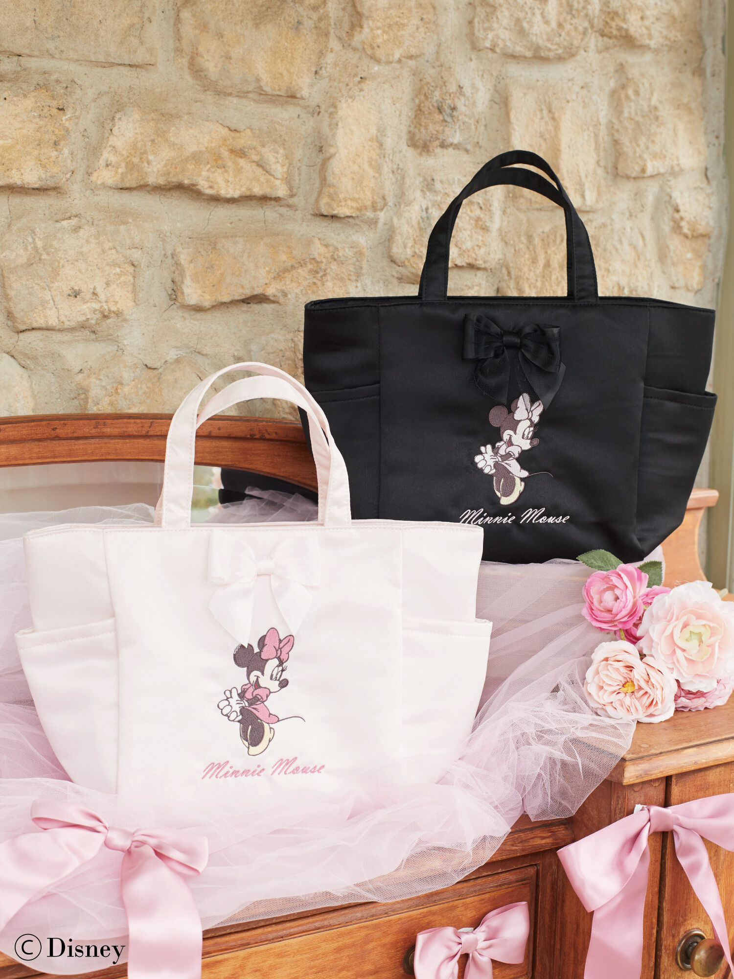 Minnie Mouse/サイドポケットトートバッグ（ブラック/ライトピンク 