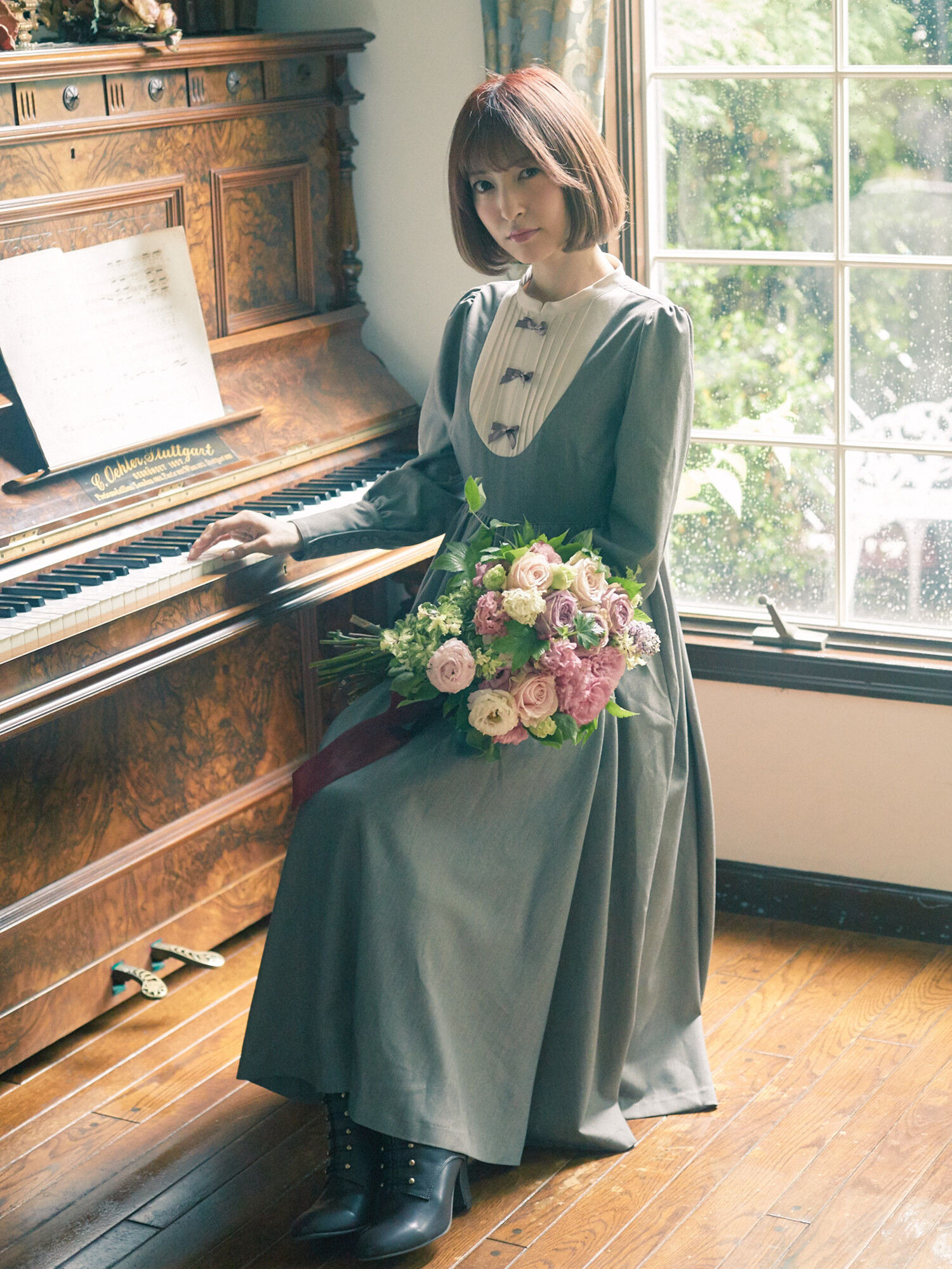 カノンレトロワンピース チャコールグレー ブラウン Maison De Fleur Petite Robe メゾンドフルール プチローブ のレディースワンピース 8d93l0h00 ファッション通販のstripe Club