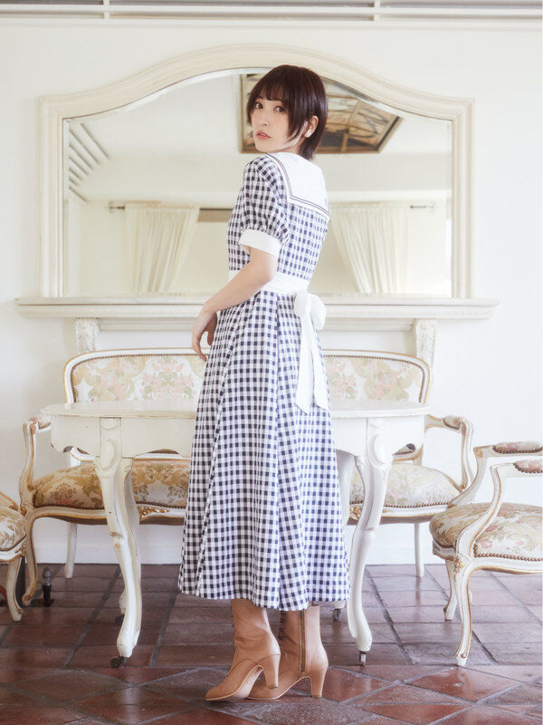 セーラーカラーギンガムワンピース サックスブルー ネイビー Maison De Fleur Petite Robe メゾンドフルール プチローブ のレディースワンピース 8d01l0h0700 ファッション通販のstripe Club