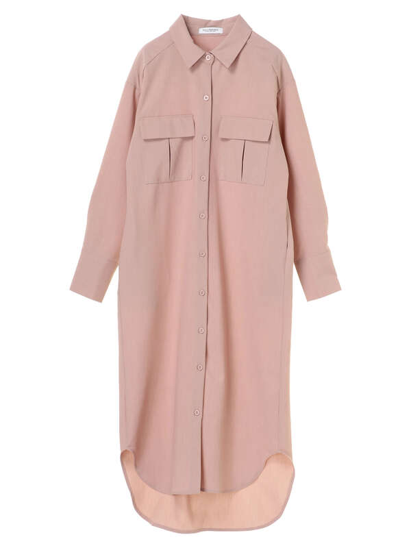 袖ロールアップシャツワンピース ピンク ベージュ Haluhiroine ハルヒロイン のレディースワンピース Ml11l0h0100 ファッション通販のstripe Club