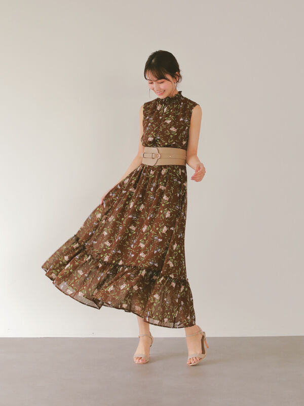 ハイネックロングワンピース ブラウン ブルー ピンクベージュ Haluhiroine ハルヒロイン のレディースワンピース Ml13l0h0300 ファッション通販のstripe Club