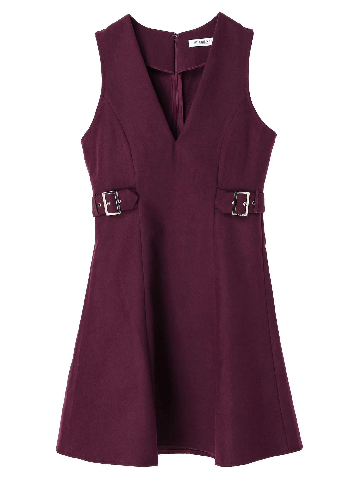 Vネックサイドベルトミディジャンパースカート（グレー/ブラック  