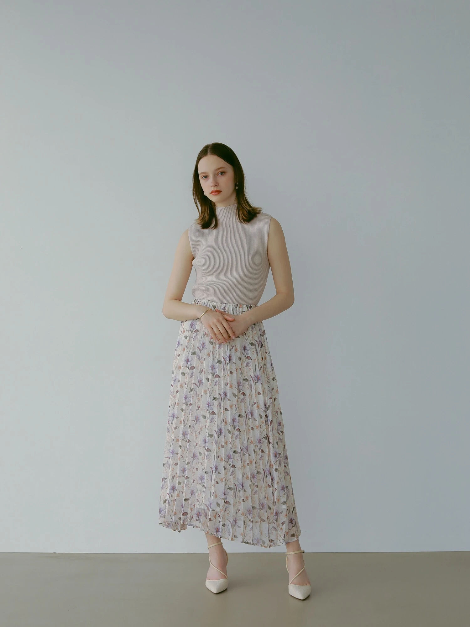 直売純正 婦人服の花はシフォンワンピースのプリーツスカート | www