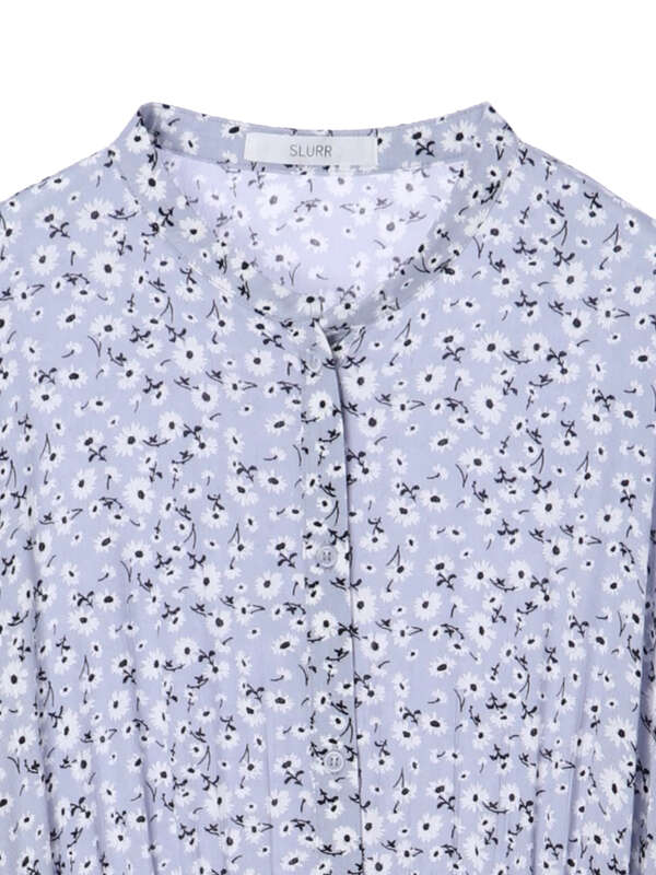 再入荷 大きいサイズ バンドカラーギャザーシャツワンピース フラワー Slurr スラー のレディースワンピース Ca11l0h10 ファッション通販のstripe Club