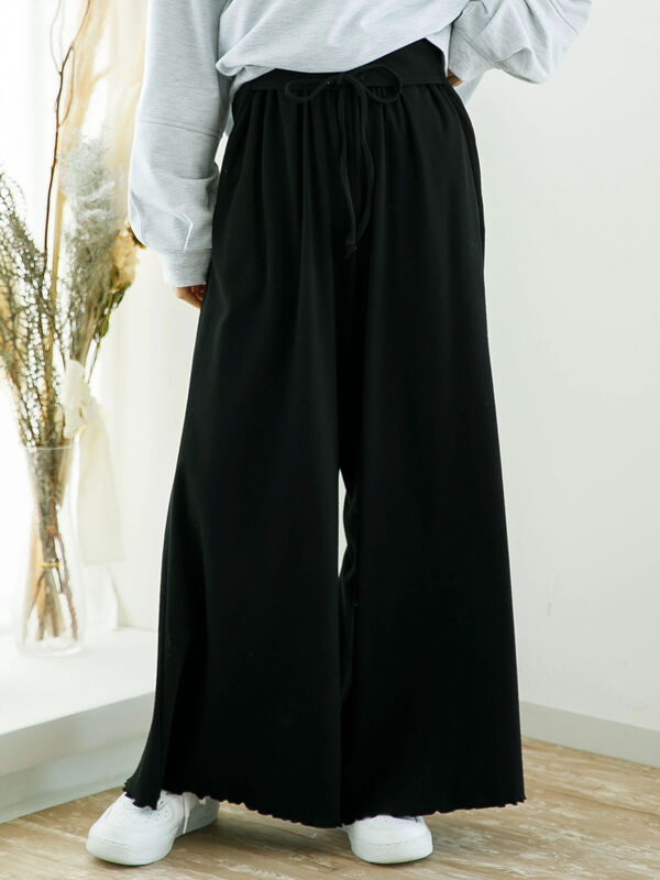 レースアップリブワイドイージーパンツ アイボリー ブラック ショコラ Slurr スラー のレディースパンツ Ca12l1f0100 ファッション通販のstripe Club