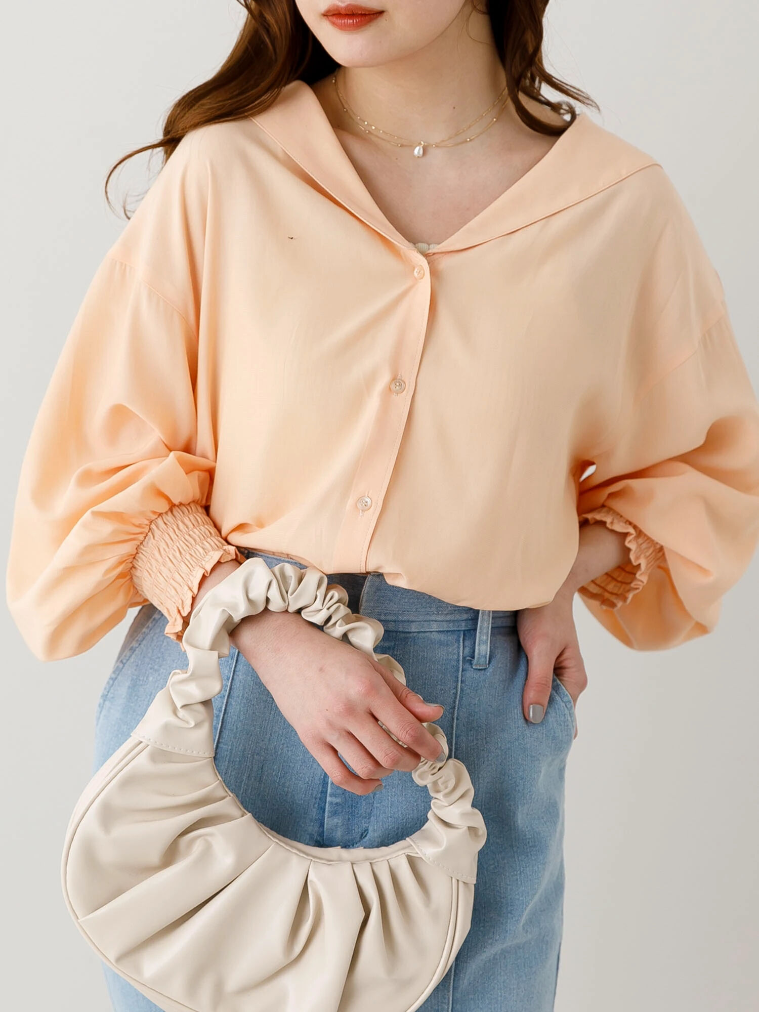 セーラーシアーブラウス アイボリー オレンジ ミント Slurr スラー のレディースシャツ ブラウス Ca21l0a0300 ファッション通販のstripe Club