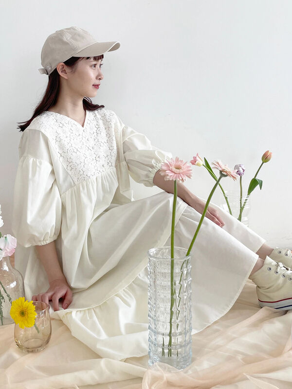 予備生産分 ちょこびコラボ レース切り替えワンピース アイボリー Slurr スラー のレディースワンピース Ca22l0h0450 ファッション通販のstripe Club