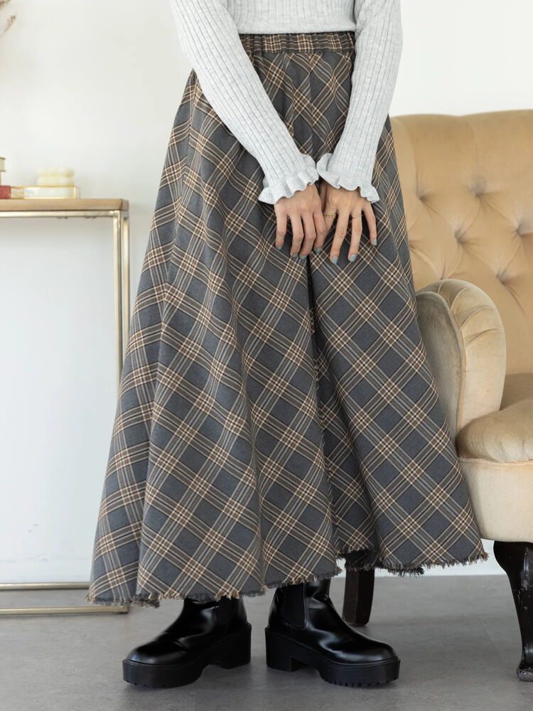 アウトレット】チェックスカート（グレー/ベージュ） / SLURR（スラー  