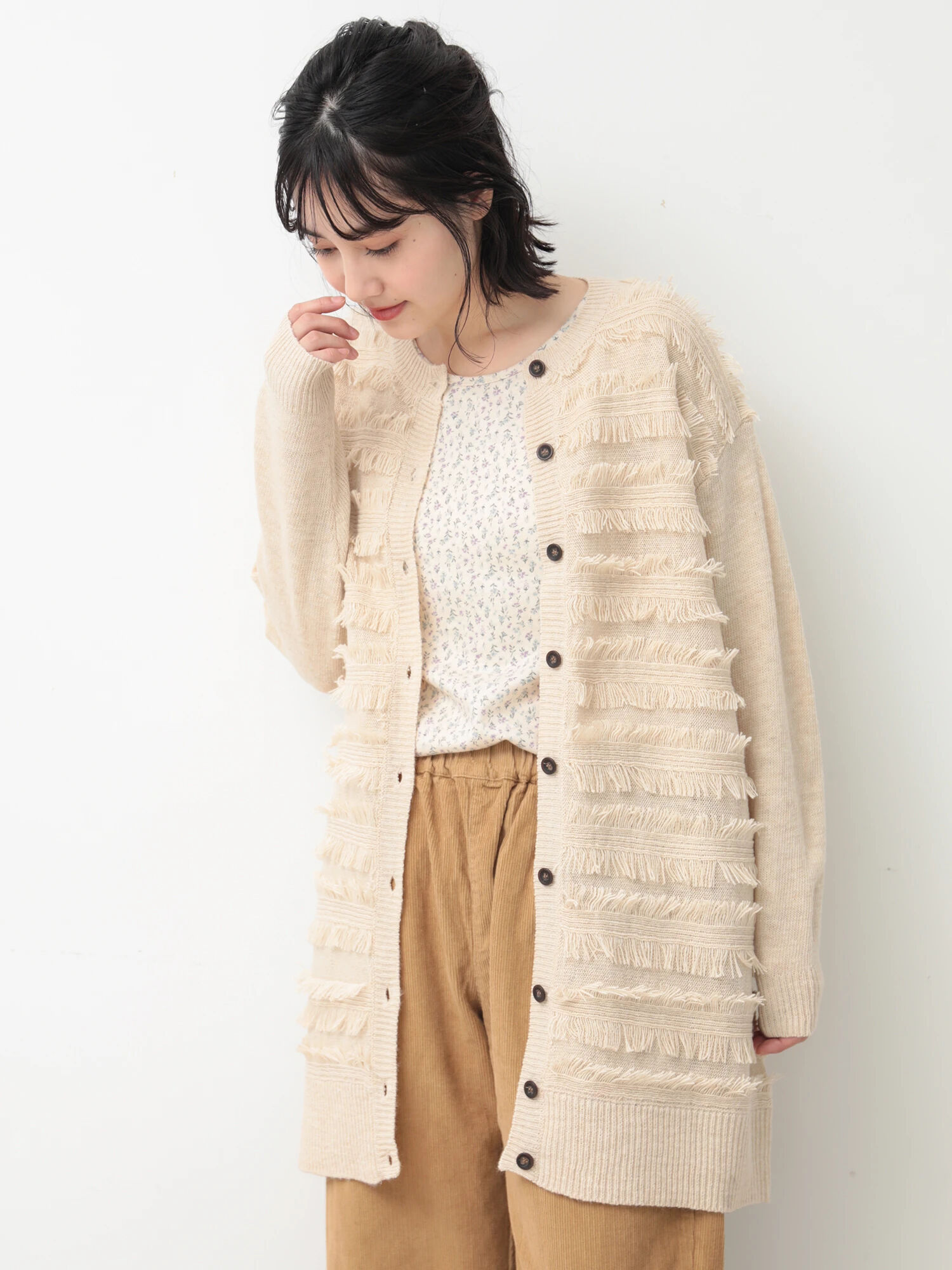 トップスSOLOV FRINGE KNIT JACKET