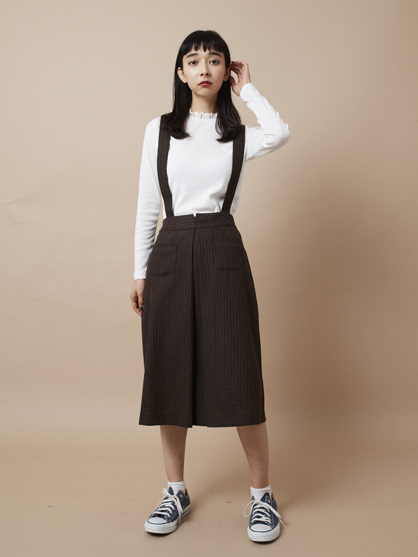 アウトレット ヘリンボーンツイードサス付きスカート ベージュ ブラウン ネイビー Ehka Sopo エヘカソポ のレディーススカート F3173l ファッション通販のstripe Club