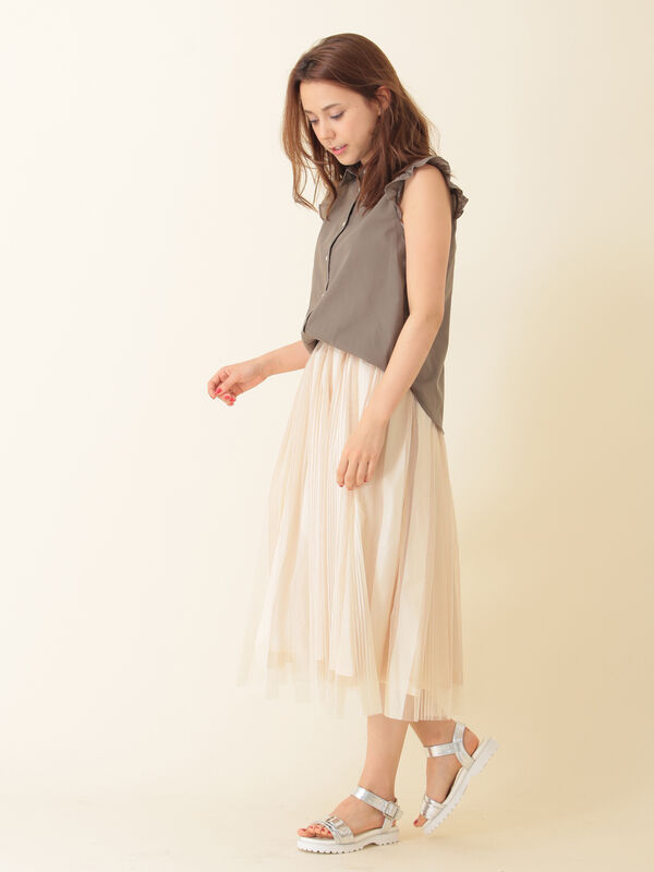 ストライプチュールスカート オフホワイト ブラック ベージュ カーキ Te Chichi M テチチ のレディーススカート F1162l107 ファッション通販のstripe Club