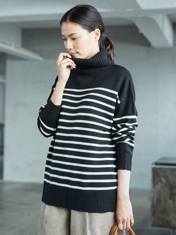 アウトレット Wool混ニットタートルプルオーバー アイボリー チャコールグレー ピンク イエロー ネイビー ボーダー American Holic アメリカンホリック のレディースニット セーター H5184cb0060 ファッション通販のstripe Club