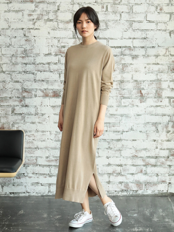 クルーネックニットマキワンピース チャコールグレー ベージュ カーキ ネイビー American Holic アメリカンホリック のレディース ワンピース Ha91l2h0300 ファッション通販のstripe Club
