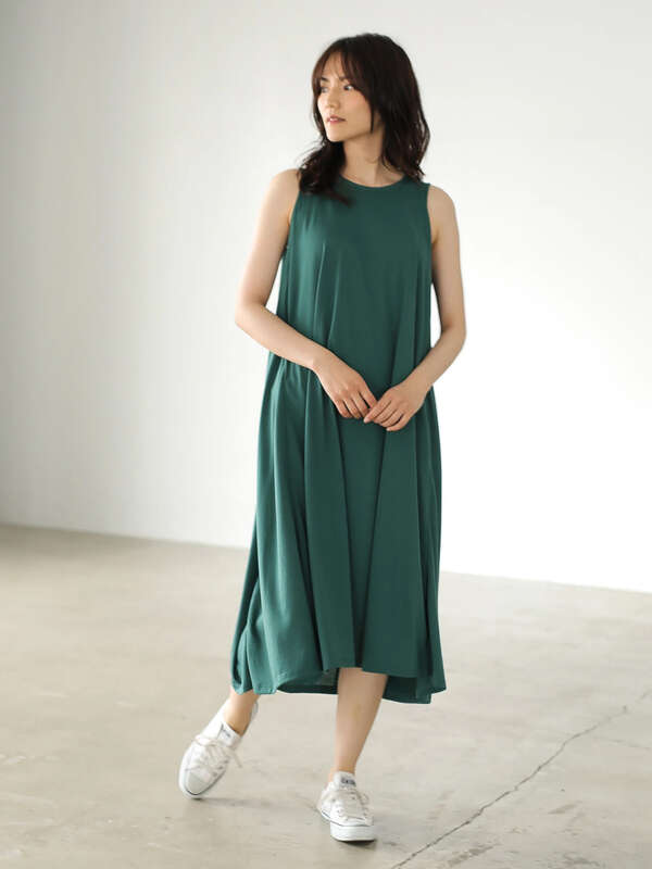 アウトレット バックタックドレープノースリーブマキシワンピース 杢ダークグレー グレーベージュ ブラウン グリーン ネイビー American Holic アメリカンホリック のレディースワンピース Ha96l1h0300 ファッション通販のstripe Club