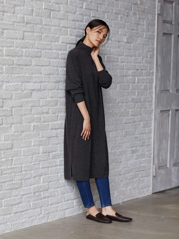 アウトレット ミニハイネックドロップショルダーニットワンピース 杢ダークグレー ライトベージュ モカ ブラウン ブルー American Holic アメリカンホリック のレディースワンピース Ha94l2h0290 ファッション通販のstripe Club