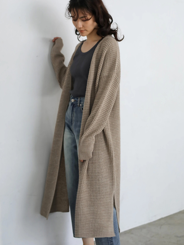 アウトレット ワッフルロングニットカーディガン アイボリー ブラウン ネイビー ベージュミクスチャー American Holic アメリカンホリック のレディースカーディガン Ha94l2d0390 ファッション通販のstripe Club