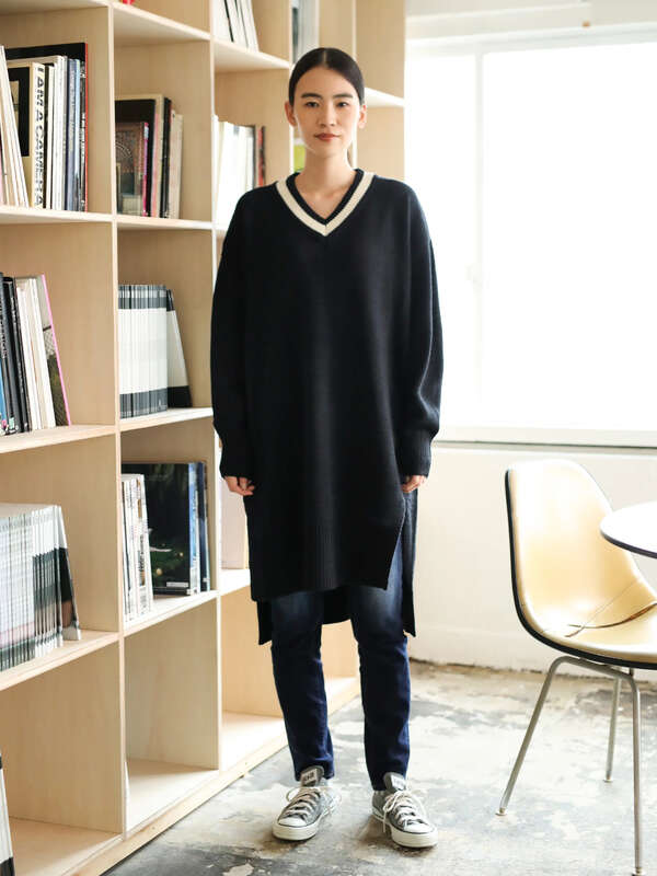 アウトレット Vネック前後差ニットワンピース 杢ダークグレー ブラック ブラウン ネイビー American Holic アメリカンホリック のレディースワンピース Ha94l2h0400 ファッション通販のstripe Club