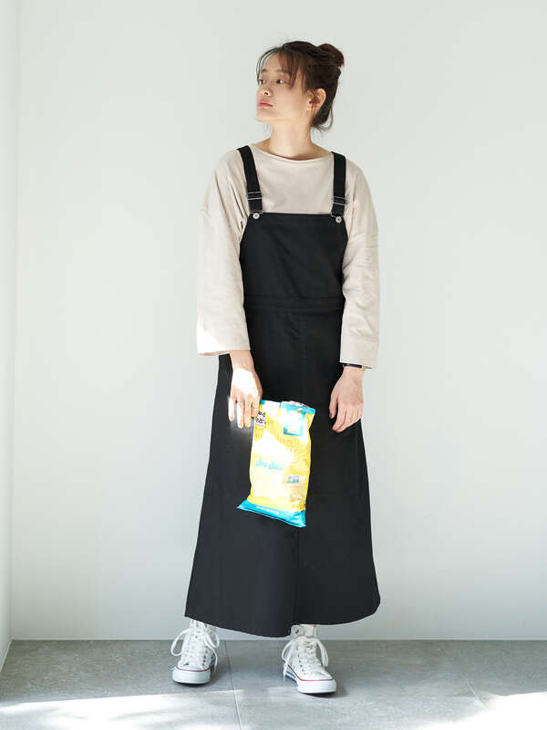 アウトレット オックスサロペット風ワンピース アイボリー ブラック ベージュ American Holic アメリカンホリック のレディース サロペット Ha01l3h0400 ファッション通販のstripe Club