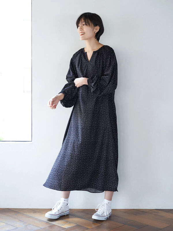 アウトレット 古着 スキッパーショルダーギャザーワンピース ブラック ストライプ ドット American Holic アメリカンホリック のレディースワンピース Ha01l0h0800 ファッション通販のstripe Club