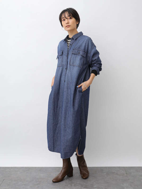 アウトレット Cpoシャツワンピース カーキ インディゴ American Holic アメリカンホリック のレディースワンピース Ha03l0h0100 ファッション通販のstripe Club