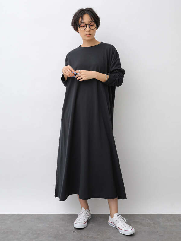 アウトレット リラックスフレア長袖カットマキシワンピース グレー ブラック ベージュ パープル American Holic アメリカンホリック のレディースワンピース Ha03l1h1090 ファッション通販のstripe Club