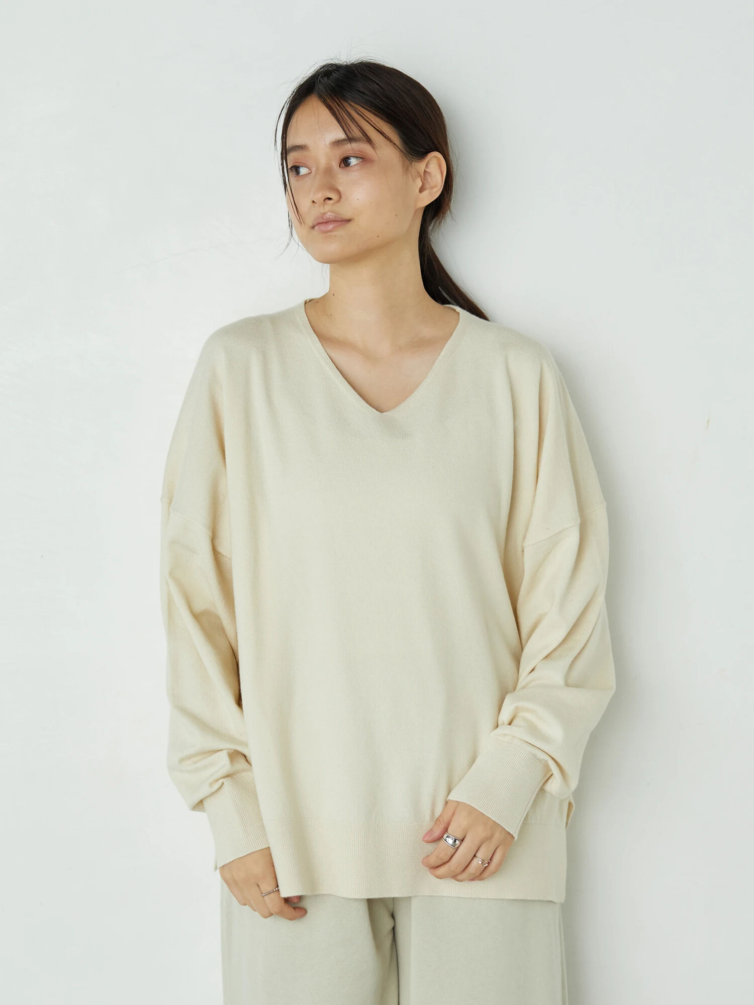 L'Appartement Vネック KNIT TOP◆ベージュ◆used