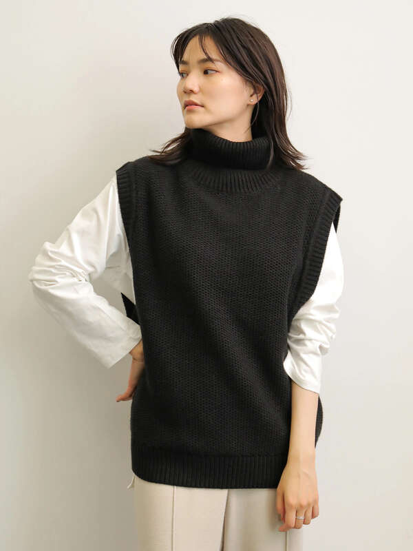 アウトレット Non No 2月号掲載 タートルネックローゲージニットベスト アイボリー ブラック ブラウン American Holic アメリカンホリック のレディースベスト Ha04l2x0190 ファッション通販のstripe Club