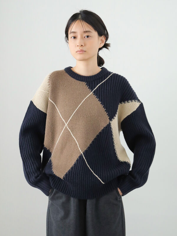 アウトレット アーガイルニットプルオーバー アイボリー ネイビー American Holic アメリカンホリック のレディースニット セーター Ha07l2c2490 ファッション通販のstripe Club