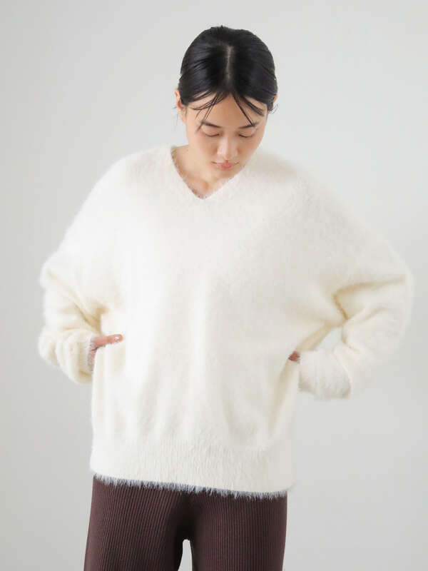 アウトレット Vネックフワフワニットプルオーバー オフホワイト ライトグレー チャコールグレー モカ ミント American Holic アメリカンホリック のレディースニット セーター Ha07l2c2300 ファッション通販のstripe Club