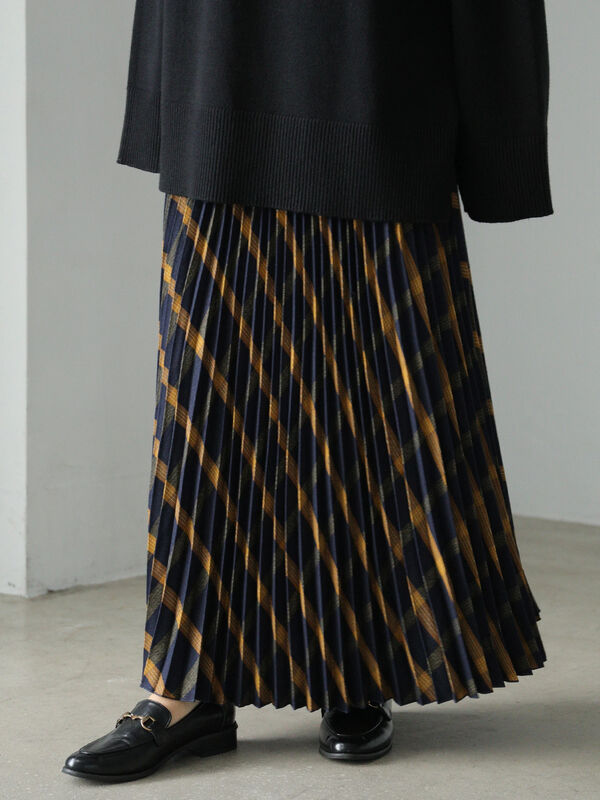 アウトレット 古着 プリーツスカート ブラウン キャメル チェックネイビー チェックアイボリー American Holic アメリカンホリック のレディーススカート Ha07l0l0390 ファッション通販のstripe Club