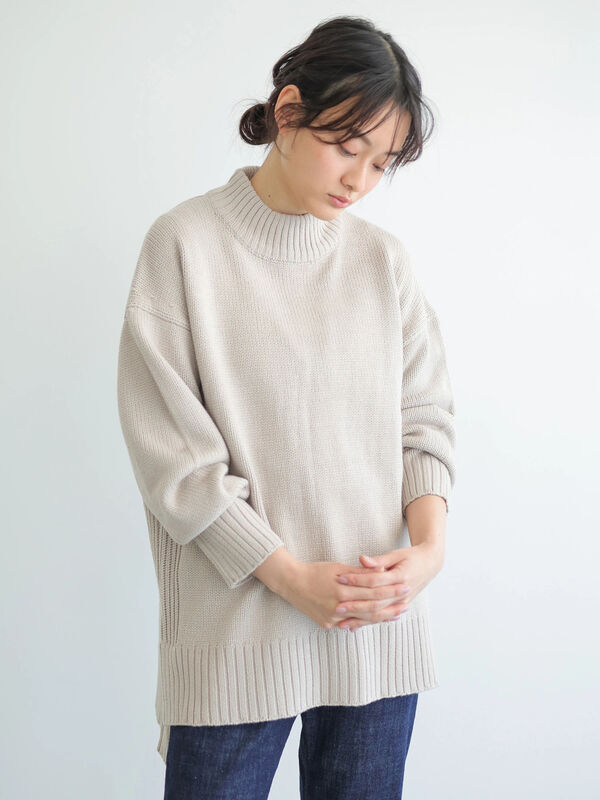 アウトレット Story 3月号掲載 ハイネックサイドスリットニットチュニック アイボリー グレー グレーベージュ ブラウン サックスブルー ラベンダー American Holic アメリカンホリック のレディースニット セーター Ha11l2g0790 ファッション通販のstripe