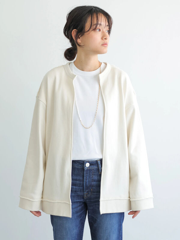 アウトレット ノーカラー裏毛カーディガン アイボリー チャコールグレー American Holic アメリカンホリック のレディースカーディガン Ha11l1d0490 ファッション通販のstripe Club