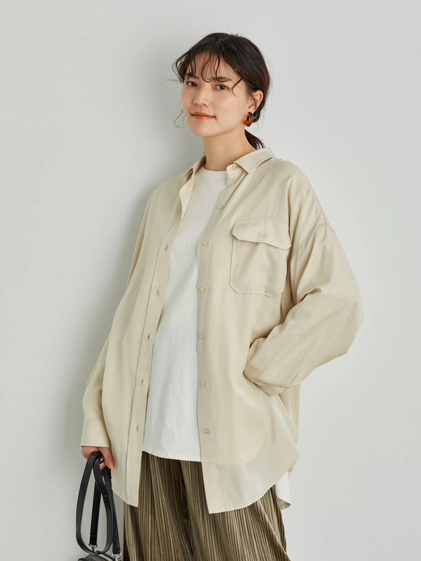 とろみポケット付きロングシャツチュニック チャコールグレー ライトベージュ ブラウン American Holic アメリカンホリック のレディースチュニック Ha11l0g0690 ファッション通販のstripe Club