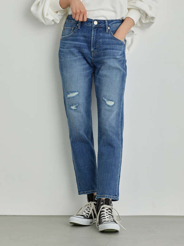 テーパードダメージデニム ライトインディゴ American Holic アメリカンホリック のレディースパンツ Ha11l0f0600 ファッション通販のstripe Club