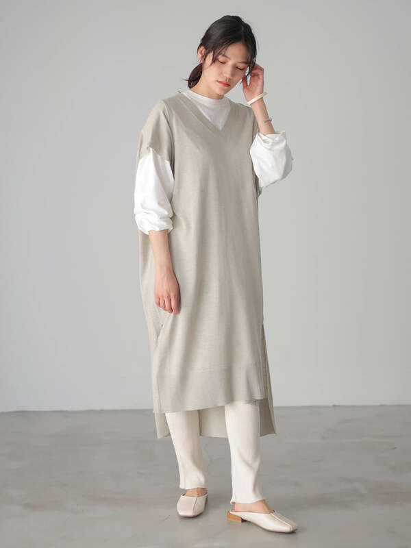 Lee 3月号掲載 Vネックニットワンピース ライトグレー 杢ライトグレー ネイビー American Holic アメリカンホリック のレディースワンピース Ha11l2h0490 ファッション通販のstripe Club