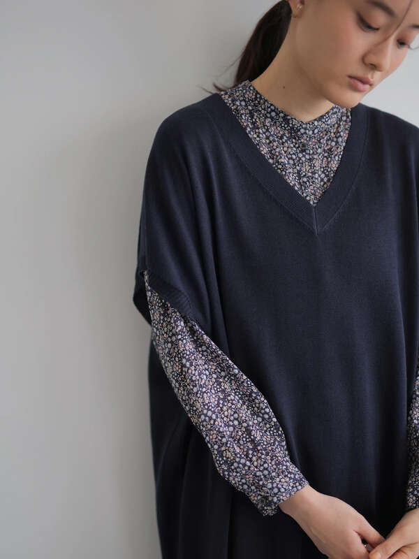 Lee 3月号掲載 Vネックニットワンピース ライトグレー 杢ライトグレー ネイビー American Holic アメリカンホリック のレディースワンピース Ha11l2h0490 ファッション通販のstripe Club