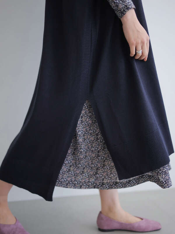 Lee 3月号掲載 Vネックニットワンピース ライトグレー 杢ライトグレー ネイビー American Holic アメリカンホリック のレディースワンピース Ha11l2h0490 ファッション通販のstripe Club