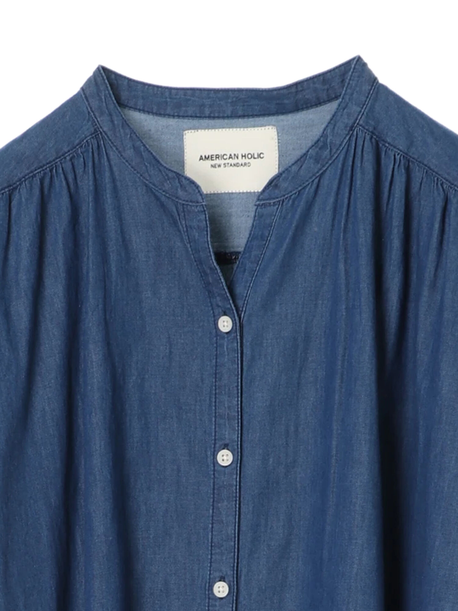 フレンチスリーブデニムギャザーワンピース インディゴ American Holic アメリカンホリック のレディースワンピース Ha12l0h0100 ファッション通販のstripe Club