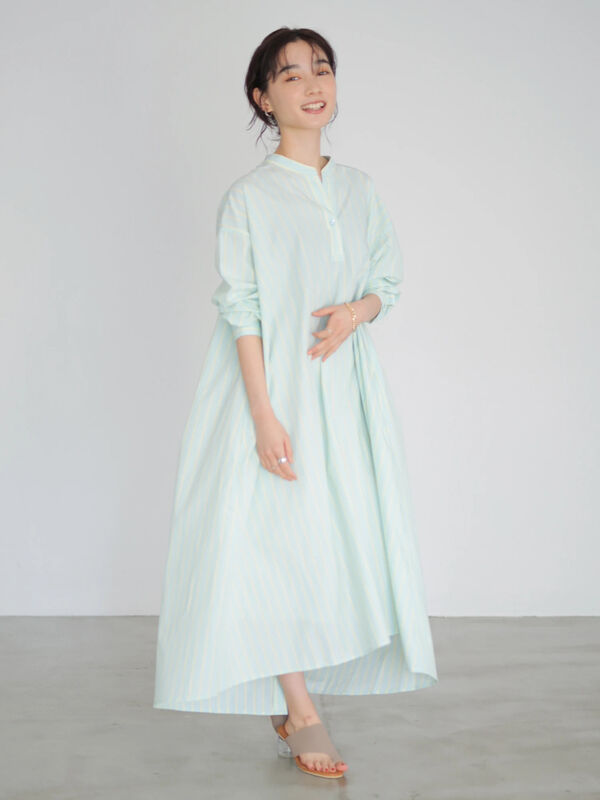 アウトレット バックボタンスキッパーシャツワンピース オフホワイト ストライプサックス ストライプブルー American Holic アメリカンホリック のレディースワンピース Ha11l0h12 ファッション通販のstripe Club