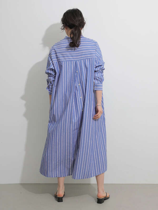 バックボタンスキッパーシャツワンピース オフホワイト ストライプサックス ストライプブルー American Holic アメリカンホリック のレディースワンピース Ha11l0h12 ファッション通販のstripe Club