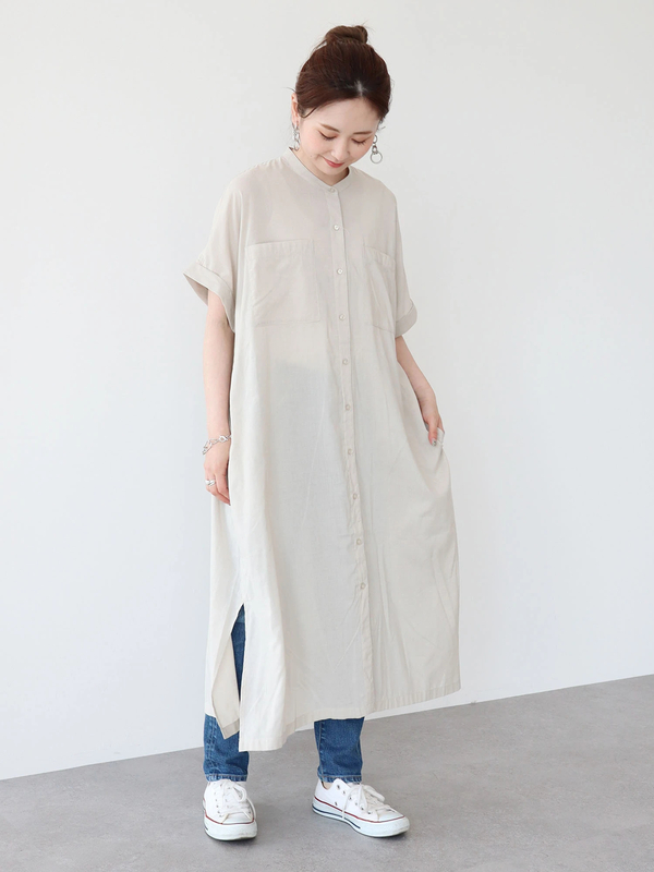 Wポケット前開きシャツワンピース ライトグレー ブラック ライトカーキ ストライプ American Holic アメリカンホリック のレディース ワンピース Ha16l0h0490 ファッション通販のstripe Club