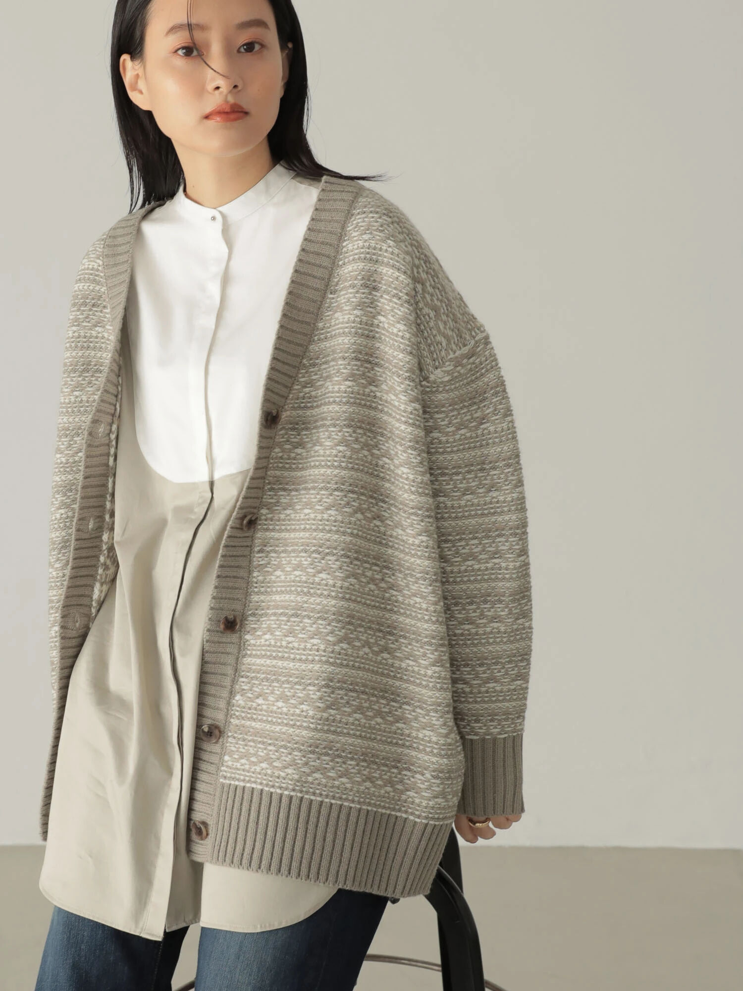 アメリヴィンテージ ヘリンボーンジャガードニットカーディガン アメリ