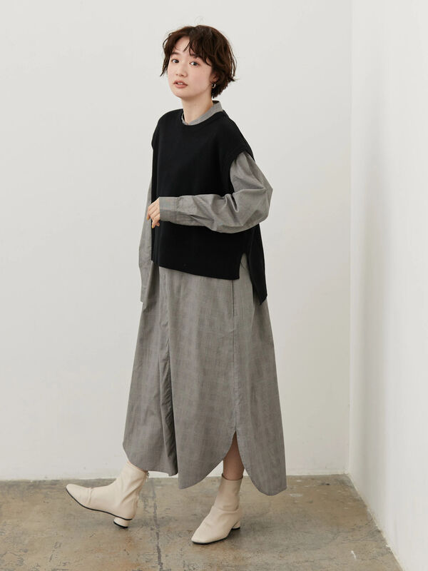 Set ニットベスト シャツワンピース2 ネイビー チェック American Holic アメリカンホリック のレディースワンピース Ha21l0h1100 ファッション通販のstripe Club