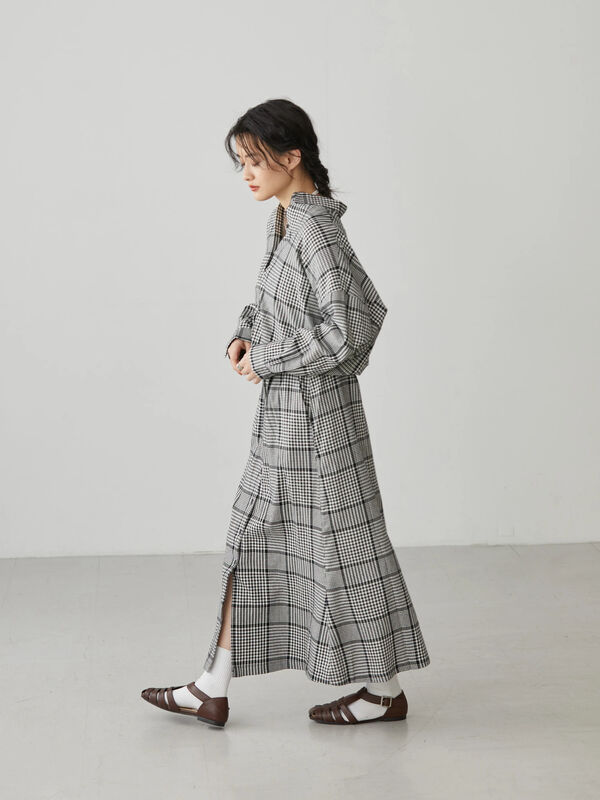 古着 ドロップショルダーチェックシャツワンピース チェックブラック American Holic アメリカンホリック のレディースワンピース Ha21l0h1430 ファッション通販のstripe Club