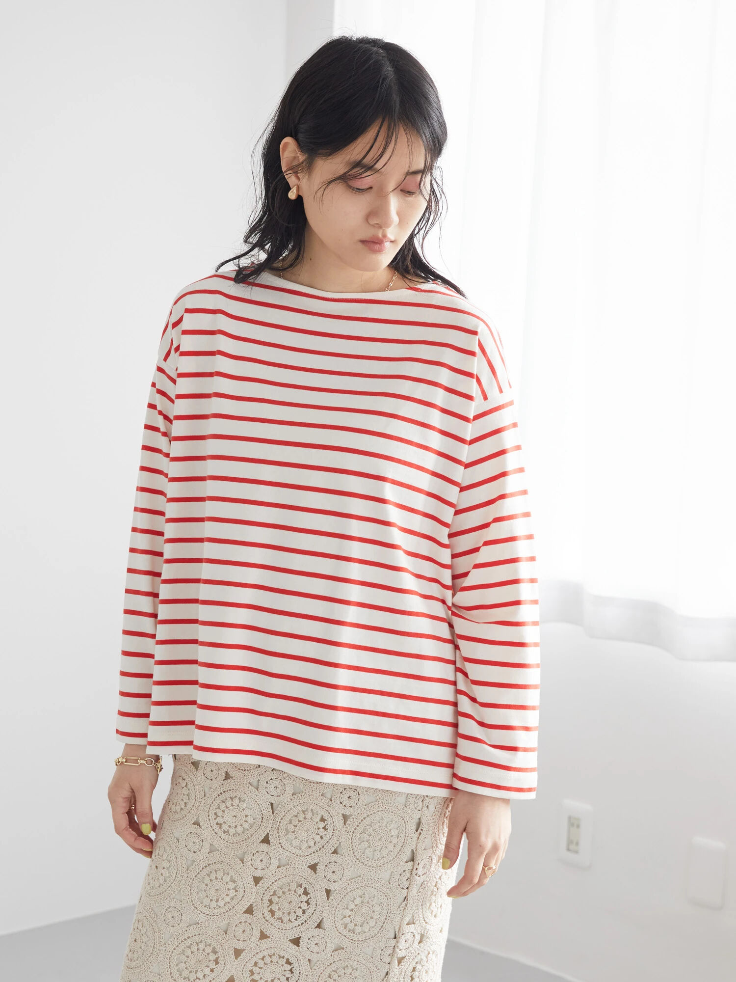 【アウトレット】【美人百花 5月号掲載】前後差ボーダーカットプル 【アウトレット】【美人百花 5月号掲載】前後差ボーダーカットプル
